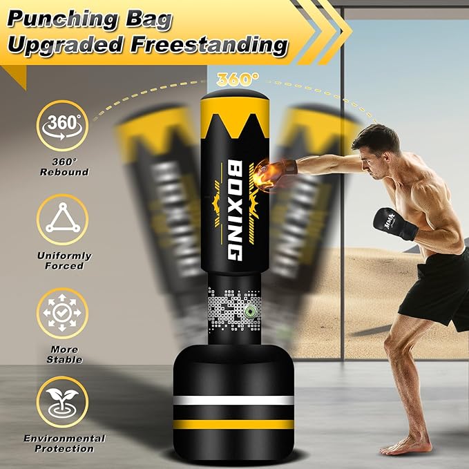 Upgrated Standing Punching Bag for Adults with Automatic Built in Air Pump, 69'' Heavy Bag Boxing Equipment with 12OZ Gloves Kicking Bag for Training MMA Muay Thai Fitness Kickboxing Home Gym