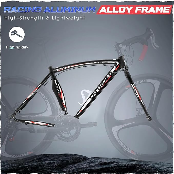 Road Bike 14-21Speed 700C Wheel with Light Aluminum Alloy Frame Commuter Bicycle with Dual Disc/V Brakes for Women and Men Black,White,Blue,Red