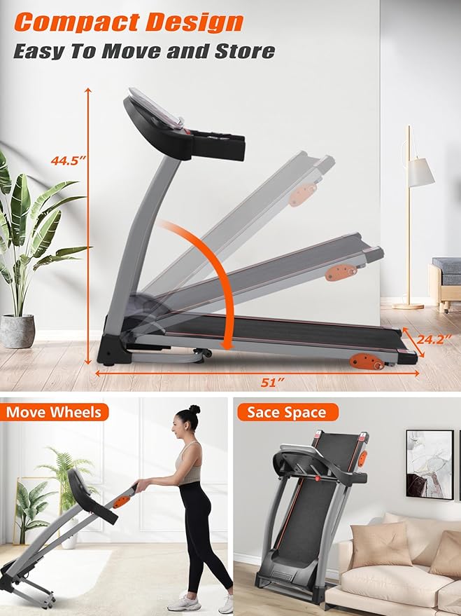 Merax Treadmills for Home,Foldable Treadmill with Incline, 300LBS Capacity Motorized Treadmills for Running Walking Exercise,3.0HP Quiet Treadmill Machine for Home with Heart Rate Sensors & Speaker