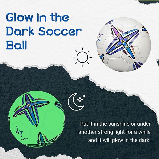 Soccer Balls Glow in The Dark Soccer Ball Size 5, Soccer Gift Night Ball for Teens,Juniors and Adult Indoor Outdoor Play, Fluorescent Light Training Ball with Pump Kit and Carry Net
