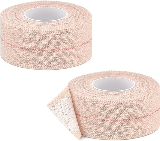 2 Rolls Adhesive Elastic Tape Bandage Tape Wrap Flexible Stretch Bandages for Sports Ankle, Knee and Wrist Sprains(Beige,1 Inch Wide)