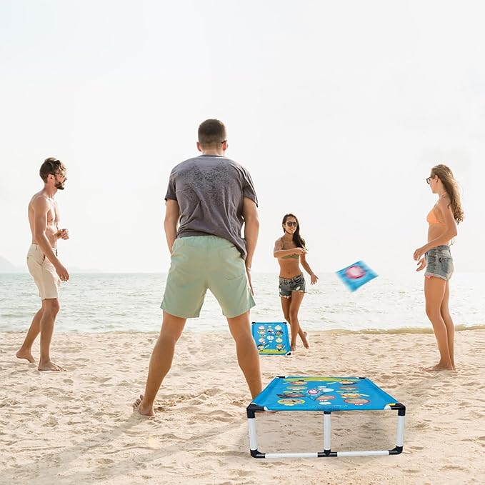 Portable PVC Framed Cornhole Game Set with 2 Collapsible Cornhole Boards, 8 Bean Bags and Carrying Case, Waterproof Mini Cornhole Set, Outdoor Indoor Yard Toss Games Rainbow Design (3 x 2-feet)