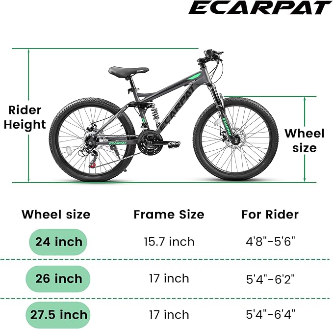 24/26/27.5 Inch Mountain Bike, Dual Full Suspension 21 Speed Womens Mens Mountain Bikes, Commuter Bike with Carbon Steel Frame and Dual Disc Brakes