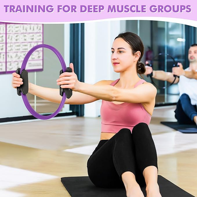 Pilates Ring Set Exercise Equipment with Exercise Bands Resistance Bands Set, Pilates Ball, Sliding Disks ā Workout Equipment Home Gym Includes Complete Fitness Poster