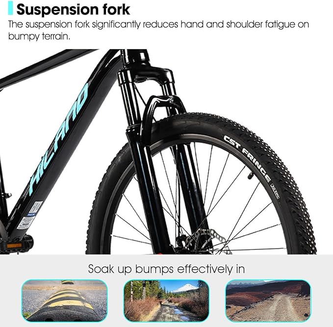 HILAND 26 Inch Mens and Womens Mountain Bike,21 Speed Mountain Bicycle with Dual Disc Brake, Front Suspension Fork, High Carbon Steel Frame Urban Commuter Bike for Adults
