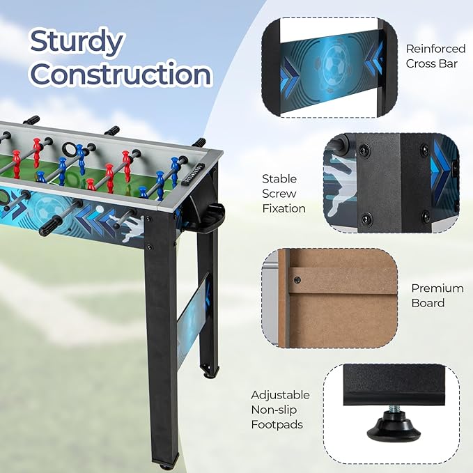 Goplus Foosball Table, Freestanding Soccer Table Game with 2 Footballs, Ergonomic Handle, 18 Realistic Players, Adults Youth Kids Foosball Games for Indoor, Game Room, Office, Party