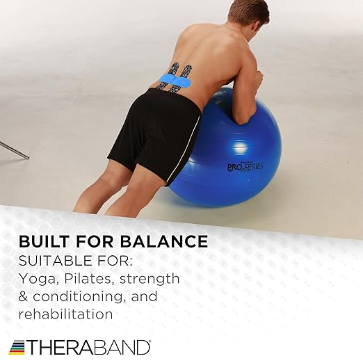 THERABAND Pro Series Exercise Ball, 30" Blue Stability Trainer for 6'2"–6'8" Users, Anti-Burst Yoga & Pilates Ball, Balance & Core Trainer, For Athletes Fitness at Gym & Home