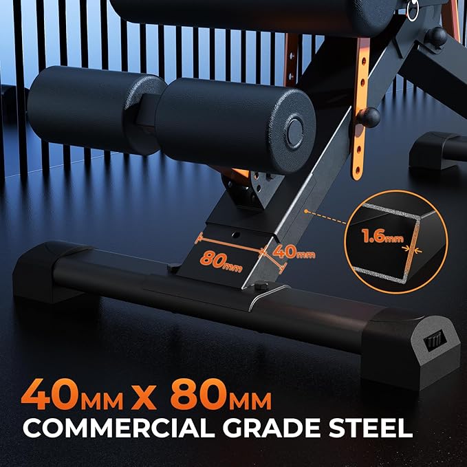 900LBS Adjustable Weight Bench - Foldable Workout Bench Press with 33.5" Extended Backrest for Home Gym Strength Training,Folding Flat Incline Bench with 80x40MM Steel for Full Body Exercise