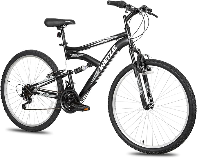 WEIZE Mountain Bike, 26/27.5 inch Outdoor Cycling Bike,18-Speed/High-Carbon Steel/Dual Full Suspension, Adjustable Ergonomic Seat for Men Women Adult, MTB Bicycle with Suspension Fork,Sleek Colors