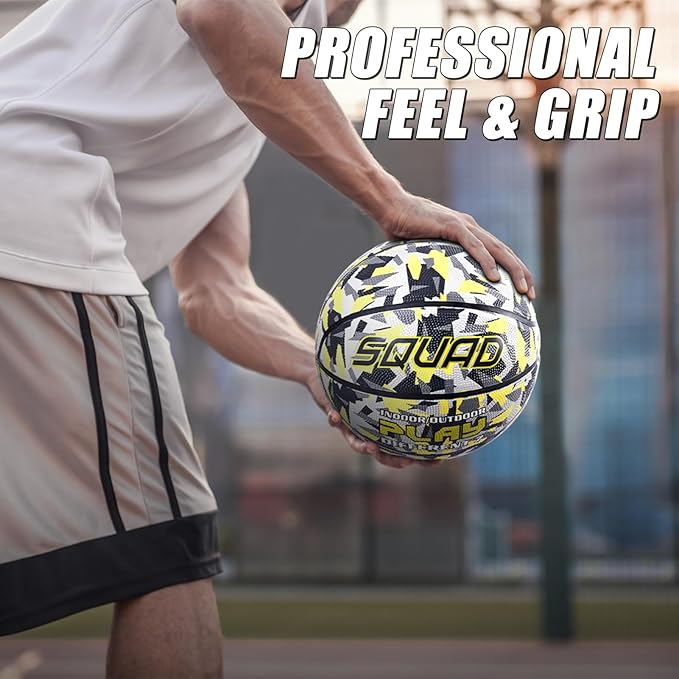 SQUAD Colored Camo Outdoor Basketball - High-Performance Rubber Basketball, Official Regulation Size 7 (29.5''), Includes Pump and Mesh Bag