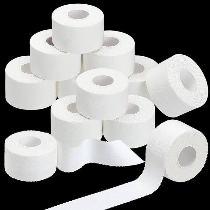 Hoolerry 12 Rolls 130 Yard Athletic Sports Tape Pre Wrap Very Strong Easy Tear No Sticky Residue Tape for Fingers Ankles Wrist Injury Wrap, Football Baseball Hockey Soccer(1.5 in,White)