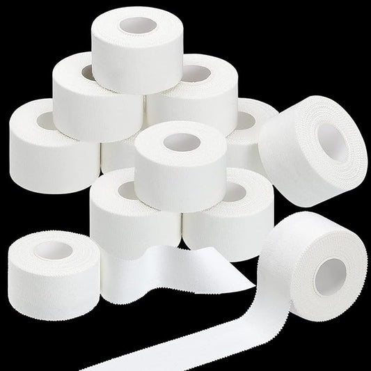 Hoolerry 12 Rolls 130 Yard Athletic Sports Tape Pre Wrap Very Strong Easy Tear No Sticky Residue Tape for Fingers Ankles Wrist Injury Wrap, Football Baseball Hockey Soccer(1.5 in,White)