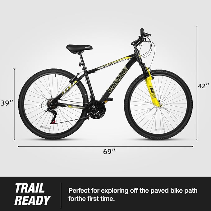 WEIZE Hardtail Mountain Bike, 29 Inch Wheels Outdoor Cycling Bike, 21-Speed Trigger Shifter, Aluminum Frame for Men and Women, Comfort Saddle, MTB Bicycle with Suspension Fork