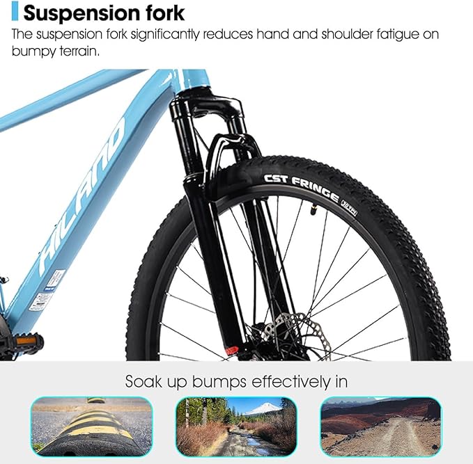 HILAND 26 Inch Mens and Womens Mountain Bike,21 Speed Mountain Bicycle with Dual Disc Brake, Front Suspension Fork, High Carbon Steel Frame Urban Commuter Bike for Adults