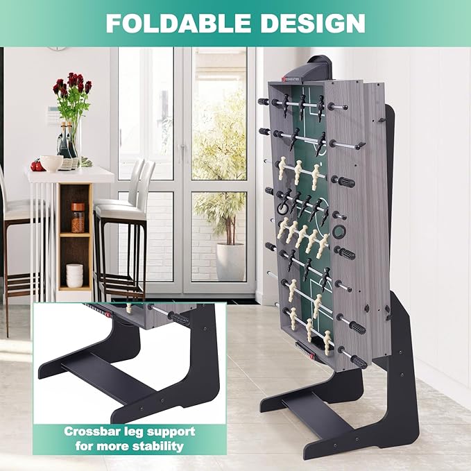 Foldable Multi Game Table, 54" 4-in-1 Combo Game Table Set with Ping Pong, Hockey, Pool Billiards and Foosball for Kids, Adults, Home, Game Room, Friends & Family