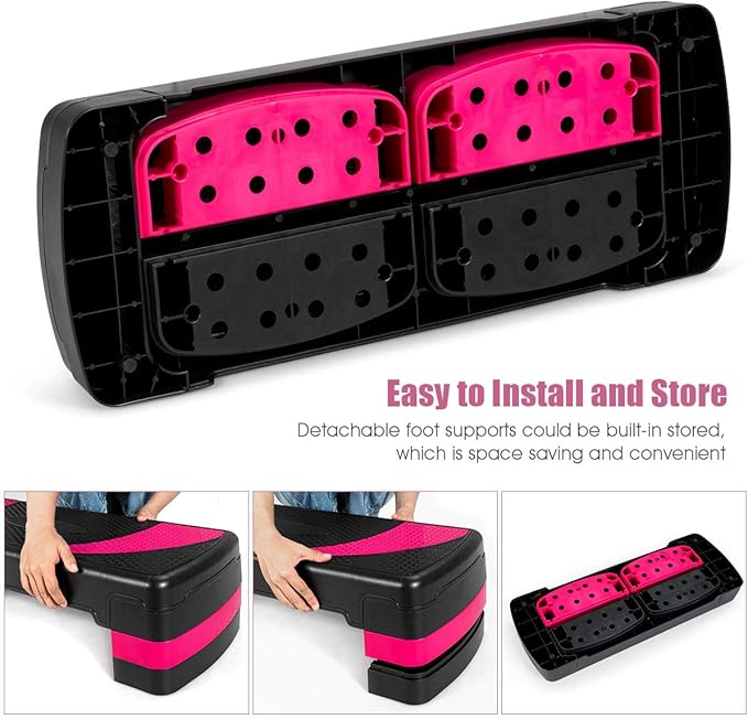 Goplus 31" Aerobic Exercise Stepper Deck, Adjustable Fitness Workout Step Platform Trainer with Risers, 4”6”8”Levels Height-Adjustable, for Home Gym and Office