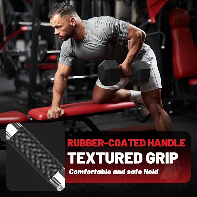 PAPABABE Dumbbell Set with Rack, Rubber Encased Hex Dumbbell Free Weights Dumbbells Set with Storage Rack, Home Weight Set