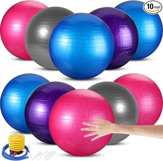 Jerify 10 Pcs Pilate Ball Exercise Ball Bulk Yoga Ball for Fitness Pregnancy Birthing, Core Ball Chair Workout Equipment with Pump and Plug for Office Home Gym, Supporting 330lbs