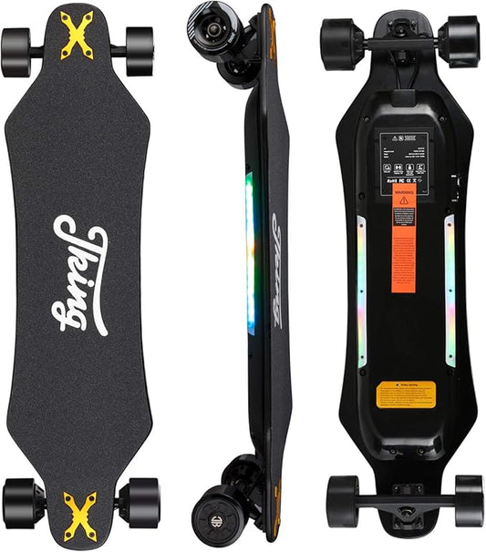 JKING Electric Skateboard Electric Longboard with Remote Control Electric Skateboard,900W Hub-Motor,26 MPH Top Speed,21.8 Miles Range,3 Speed Adjustment,Max Load 330 Lbs,6 Months Warranty
