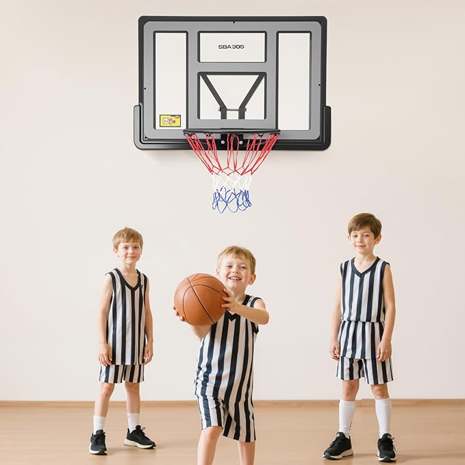 44'' Basketball Backboard and Rim Combo, Wall Mounted Hoops with PET Shatter Proof Backboard and Durable Rim, All-Weather Net for Indoor and Outdoor Use
