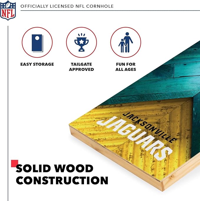 Wild Sports NFL Football 2' x 4' Regulation Size Solid Wood Cornhole Set with Direct Print HD Team Graphics Great Gift for Any Football Fan! Bean Bag Toss Family Outdoor Game