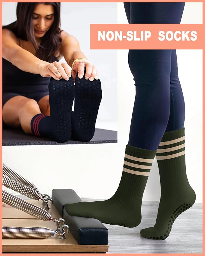 6 Pairs Grip Pilates Socks for Women, Non-slip Yoga Athletic Socks for Barre Ballet Barefoot Workout Hospital