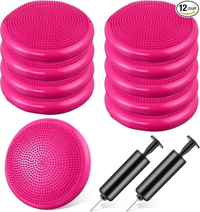 Leitee 10 Pcs Wobble Cushion Inflated Wiggle Seats 13.4'' Balance Disc with Air Pump Sensory Flexible Seat Balance Pad for Focus Sensory Training Core Stability Physical Exercise Home Office