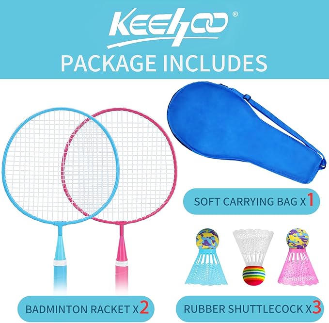 KH Badminton Rackets Set of 2 4 6 for Adults Kids,Beach Lawn Backyard Game Outdoor Sports,Racquets,Shuttlecocks & Carry Bag Included