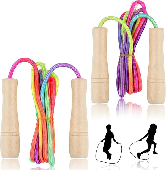 Jump Rope for Kids, Lorvain Adjustable Skipping Rope, Kids Jump Ropes with Wooden Handle for Girls Boys, Weighted Jumping Ropes for Fitness Workout Exercise Outdoor Fun Activity