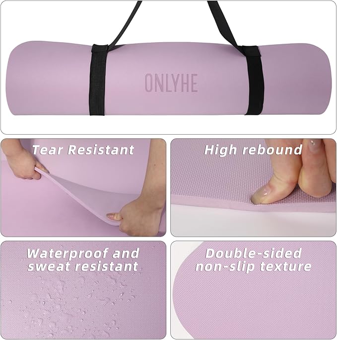Yoga Mat Extra thick 8mm Exercise mat, Soft Lightweight TPE Fitness Mat with strap, High Elasticity, Anti-fatigue,non-slip mat for Women, Yoga, Camping, Travel, Gym & Outdoor | 72"L x 0.32"Th