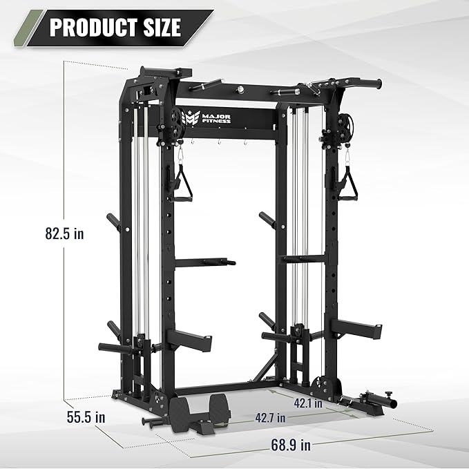 MAJOR FITNESS F22 Power Rack, 1600lbs All-in-One Squat Rack with Cable Crossover, Dual Pulley System, Heavy-Duty Steel Frame, Attachments & Storage for Home Gym Strength Training