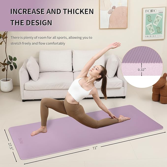 Yoga Mat Extra thick 8mm Exercise mat, Soft Lightweight TPE Fitness Mat with strap, High Elasticity, Anti-fatigue,non-slip mat for Women, Yoga, Camping, Travel, Gym & Outdoor | 72"L x 0.32"Th