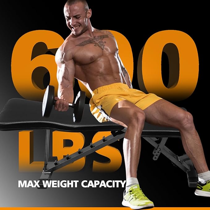 Adjustable Weight Bench Press, Foldable Workout Bench for Home Gym Dumbbell Exercise, Stable Incline Decline Bench for Full-Body Strength Training(600lbs)