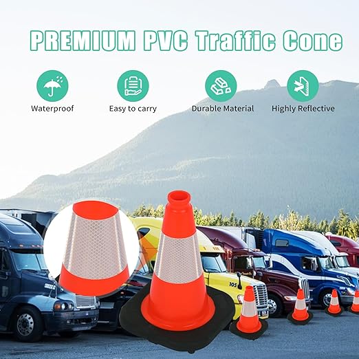 BESEA 12" inch Traffic Cones Soccer Training Cones Sport Cones Road Parking Cone with 4" Highly Reflective Collar(8 Pack)