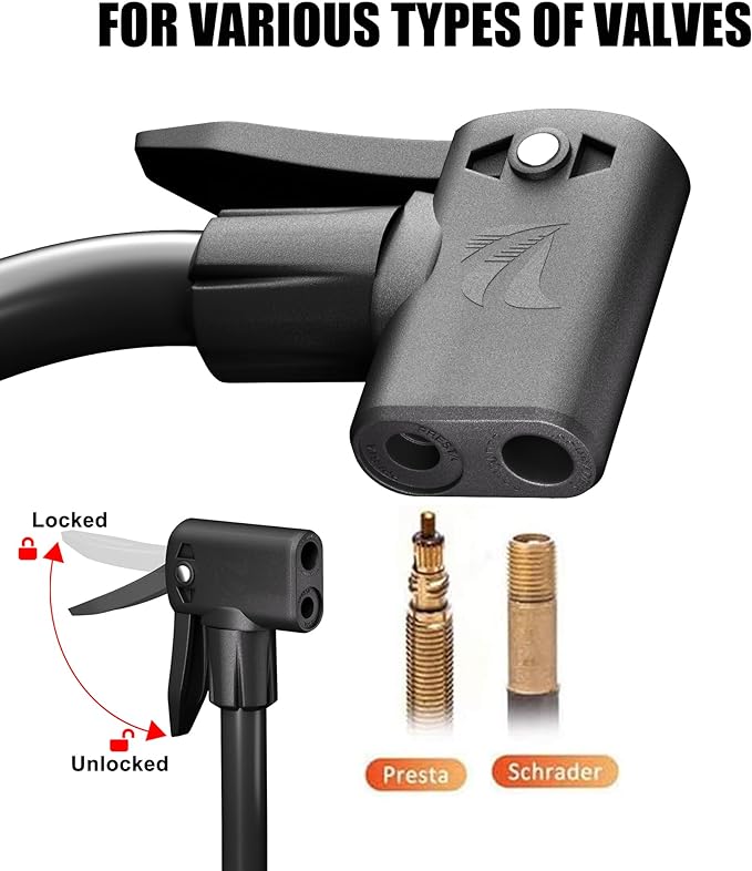 VIMILOLO Bicycle Pump, Bike Floor Pump with Gauge Inflator for Presta and Schrader Valve Portable Tire Pumps for Ball Bike Pumps
