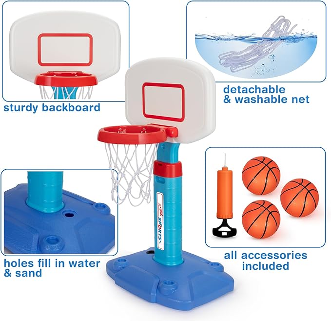 LACCHOUFEE Basketball Hoop Indoor Outdoor Toys for Toddlers 1-3, Kids Basketball Hoop with 3 Balls, Adjustable Mini Basketball Goal, Birthday Sports Toys Gift for Baby Boys Girls Age 1 and Up - Blue