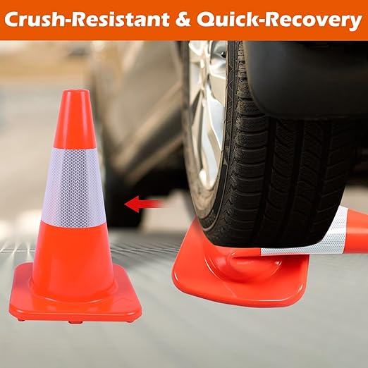 8 Pack 18" Traffic Cones – Orange Safety Cones with 6" Reflective Collars – Durable PVC Road Cones for Parking, Construction, Driveway & Training Use