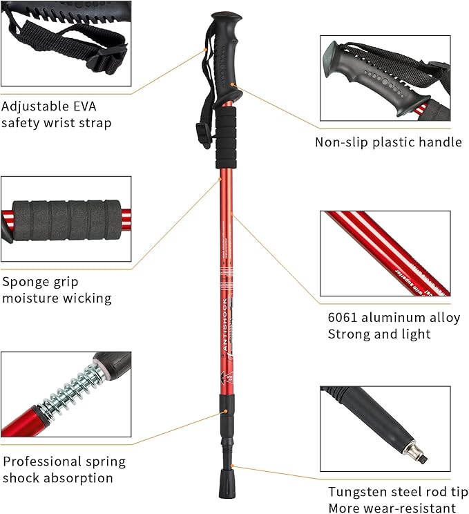 Aihoye Trekking Poles Shock Absorbing Adjustable Hiking or Walking Sticks for Hiking Collapsible Strong, 2-pc Pack Lightweight Walking Pole, All Terrain Accessories and Carry Bag