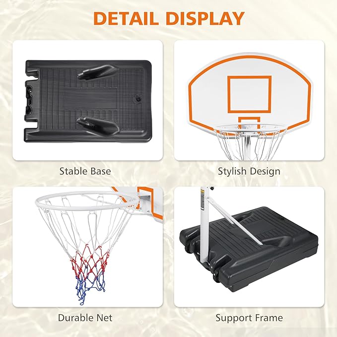 Pool Basketball Hoop, Adjustable Poolside Basketball Hoop with Wheels, Outdoor Height Adjustable Swimming Pool Basketball Goal Set, Perfect for Swimming Pool & Home Play
