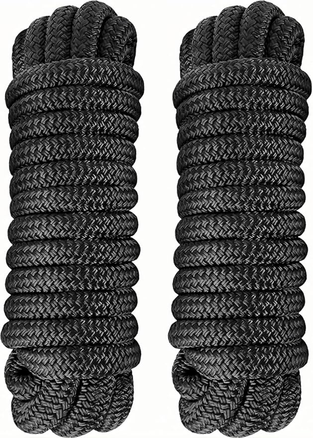 Dock Lines 2 Pack 5/8" x 50' Double Braided Nylon Boat Dock Lines with 16" Eyelet, Marine-Grade Boat Rope, Easy to Use Dock Lines for Boats, Strong Boat Ropes for Docking with Loop, PACTHSD