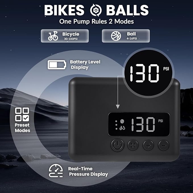Mini Bike Pump 130PSI, Portable Bicycle Tire Pump with Pressure Gauge, Fast 30S Inflation for MTB/Road/E-Bike, Works with Presta & Schrader Valves, Includes Reflective Stickers