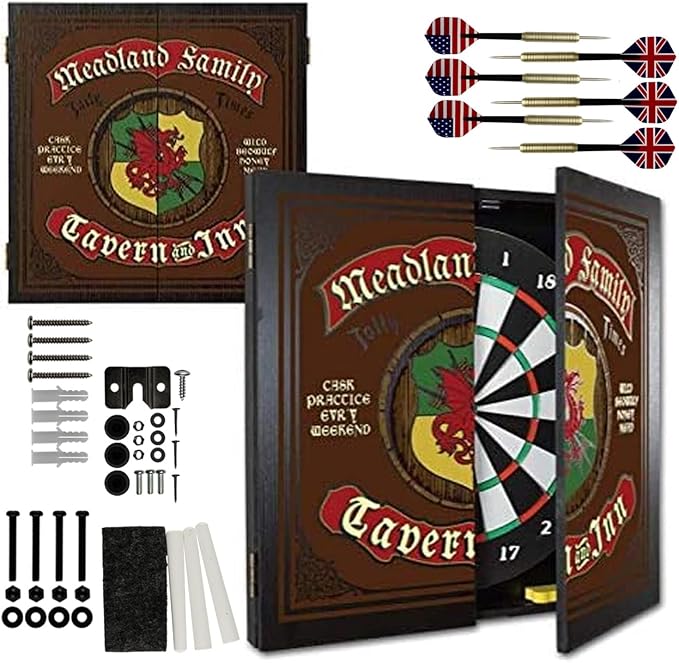 THOUSAND OAKS BARREL CO. | Personalized Dartboard & Cabinet Set with 6 Steel Tip Darts