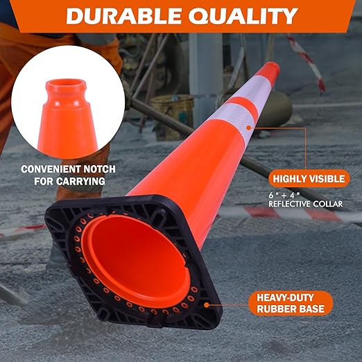 4 Pack 36" Orange Traffic Safety Cones with Weighted Black Base – Durable High-Visibility PVC Cones for Driveways, Work Zones, Parking Lots & Event Control (Orange, 36 inch -4 Pack)