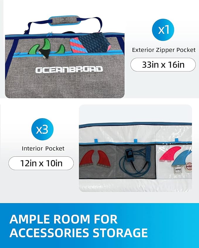 OCEANBROAD Surfboard Longboard Travel Bag Double for 2 Boards 6'0, 6'6, 7'0, 7'6, 8'0, 8'6, 9'0, 9'6, 10'0
