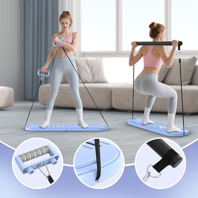 Pilates Board Pilates Reformer Set for Women, 7 in 1 Foldable Pilates Equipment with Timer, Portable Pilates Machine for Home Workout, Fitness, Exercise, Ab, Core