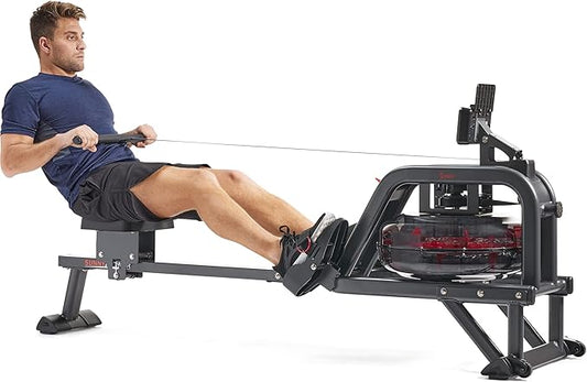 Sunny Health & Fitness Premium Water Rower w/Intensive Dynamic Real-Time Resistance, 300 LB Capacity Flip-able Rowing Machine for Home Training, Optional Free SunnyFit App Connection