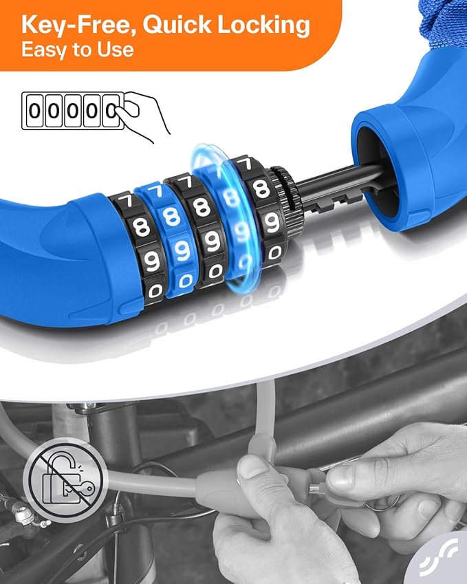 Sportneer Bike Lock: 5 Digit Combination High Security Anti Theft Bike Chain Lock - 3.2/3.6/4ft Heavy Duty Keyless Bicycle Lock for Bike, Motorcycle, Scooter, Door & Gate - 4/6mm Thick, Easy to Use