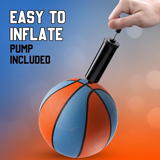 Rubber Mini Basketballs 7 Inch, Size 3 (Pack of 4) - Pool Basketball for Kids in Assorted Colors Indoor & Outdoor, Boys & Girls, for Small Hoops, Game Prizes, Arcade Games, with Pump