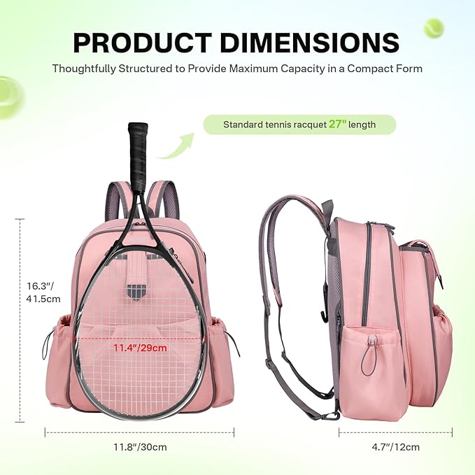 Tennis Bags for Women, Waterproof Tennis Sling Crossbody Shoulder Backpack Holds 2 Rackets, Tennis Racket Bag for Pickleball Badminton