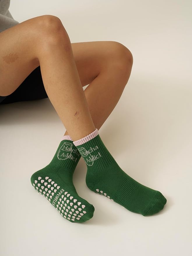 Crew Half Calf Grip Socks, Cutest Fruits Pilates Socks, Ruffle socks, Non-Slip, Barre Yoga Fitness